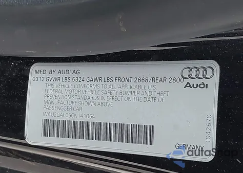 2012 Audi A7 Premium z USA, uszkodzony, nr VIN WAU2GAFC5CN141064